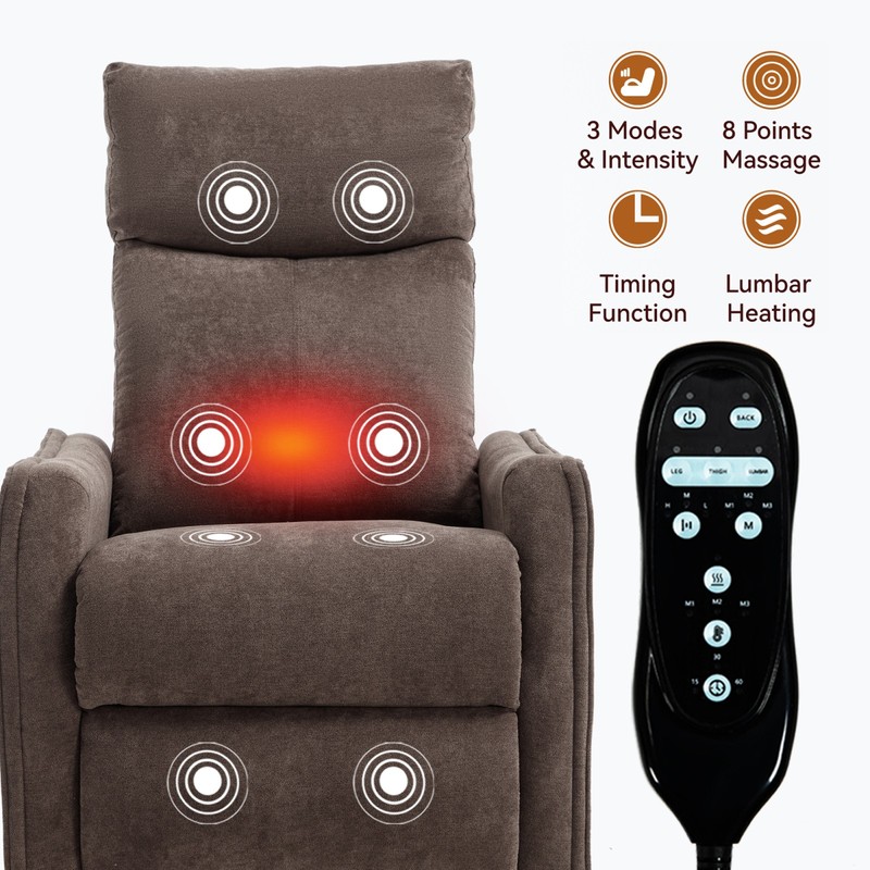 Massage Recliner Chair with Heat, Rocker, Swivel, Brown Fabric gallery