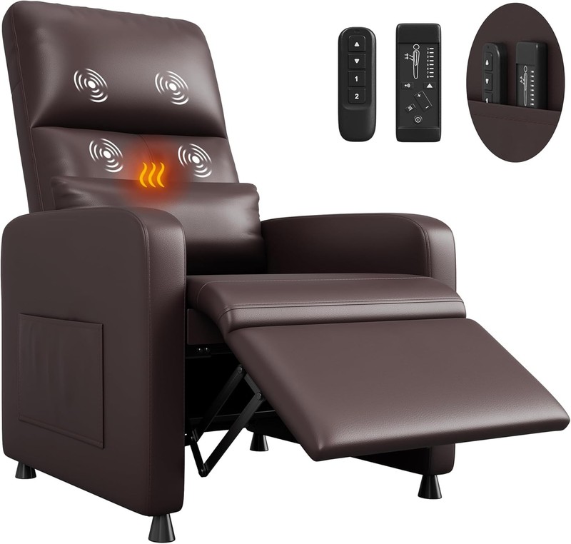Power Recliner Chair with Massage & Heat,PU Leather with USB Port & Side Pockets gallery
