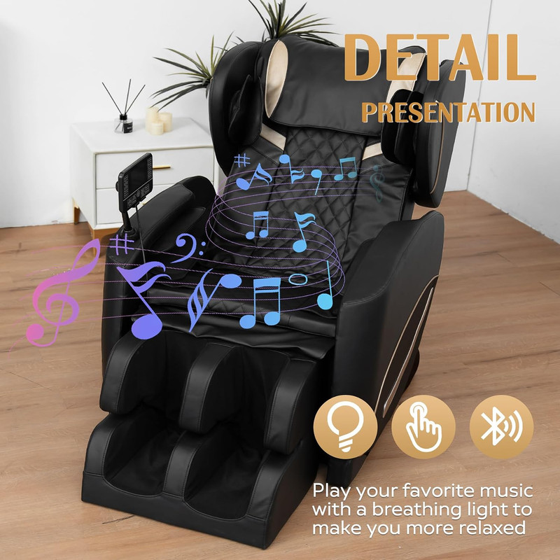 Zero Gravity Massage Chair with Heat, Bluetooth, and 10 Rollers - Black gallery