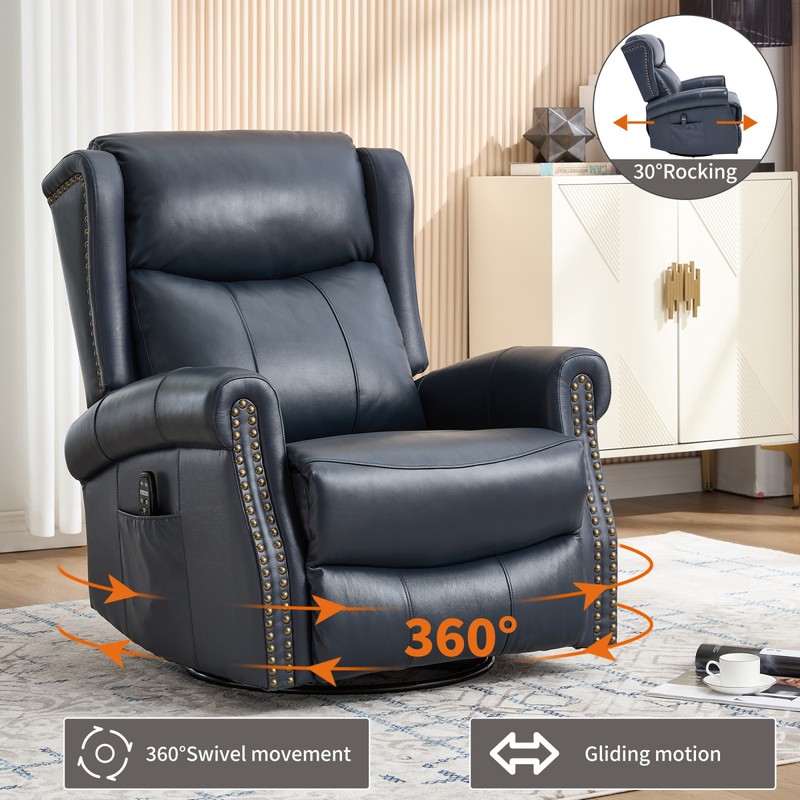 Massage Recliner Chair with Rocker, Swivel & Heat, Blue Leather gallery