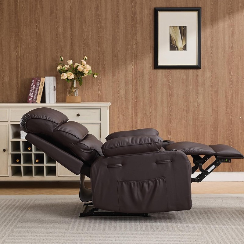 PU Leather Manual Recliner Chair w Massage&Heating, Extra Wide Design for Adults gallery