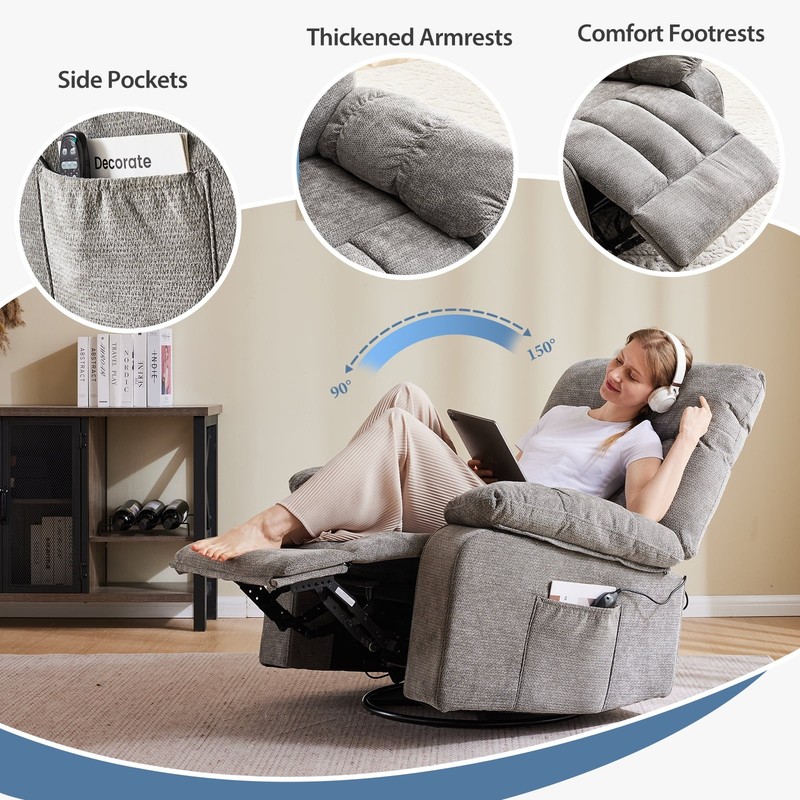 Rocker Recliner Chair Swivel Recliner with Vibration Massage & Lumbar Heating gallery