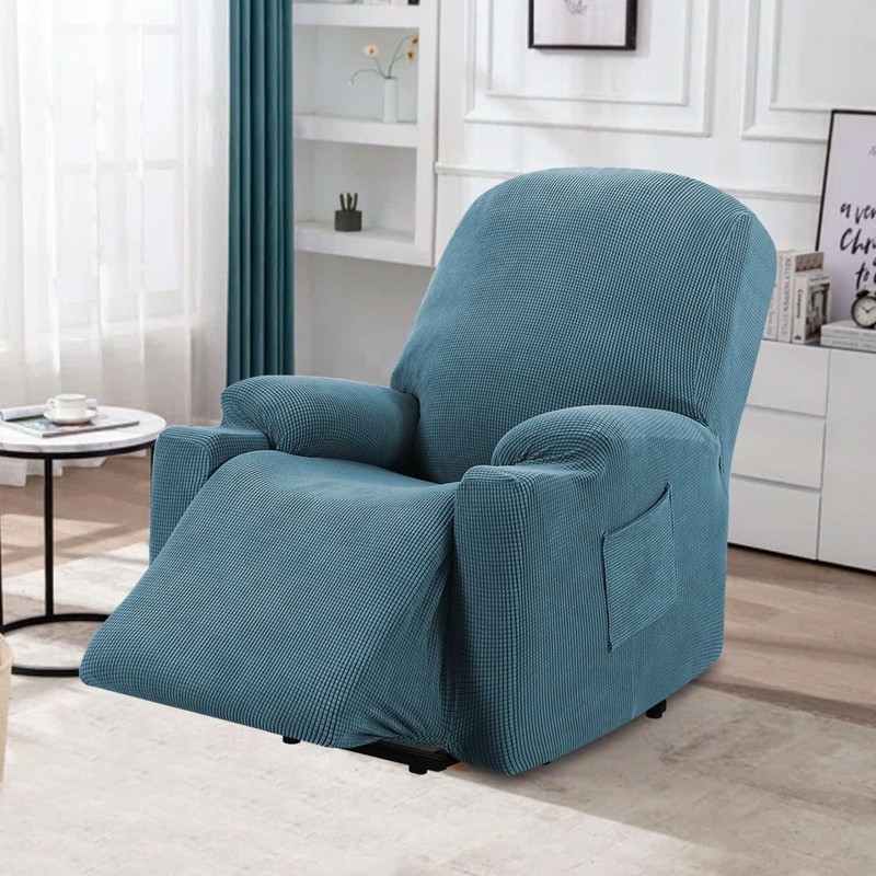 High Stretch Recliner Slipcover with Side Pocket Electric Power Lift Storm Blue gallery