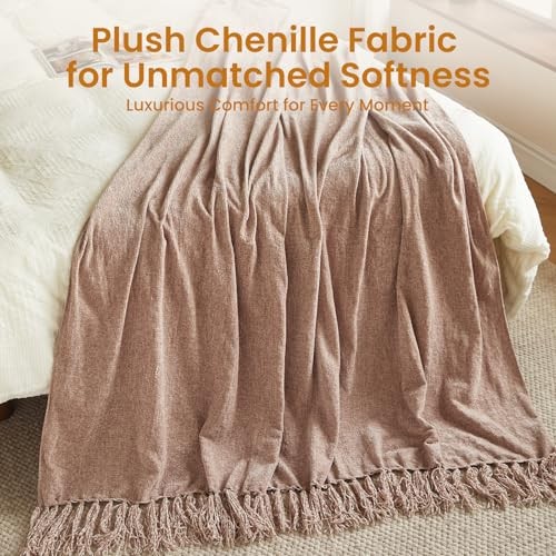 Chenille Throw Blanket for Couch Bed，Soft Cozy Throw 50“ x 60" Light Taupe gallery