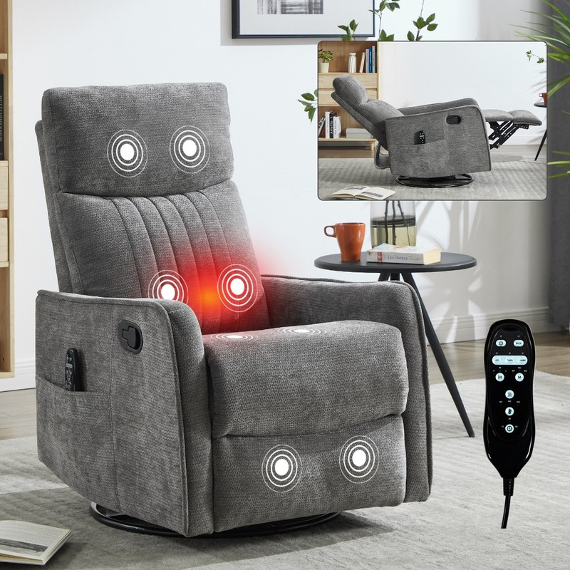 Heat Massage Manual Recliner Chair with Rocker and Swivel in Fabric for Room