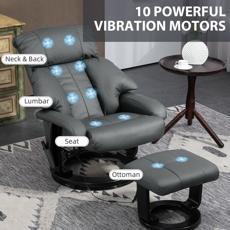 Recliner with Ottoman Footrest Swivel Massage Chair Faux Leather for Living Room gallery