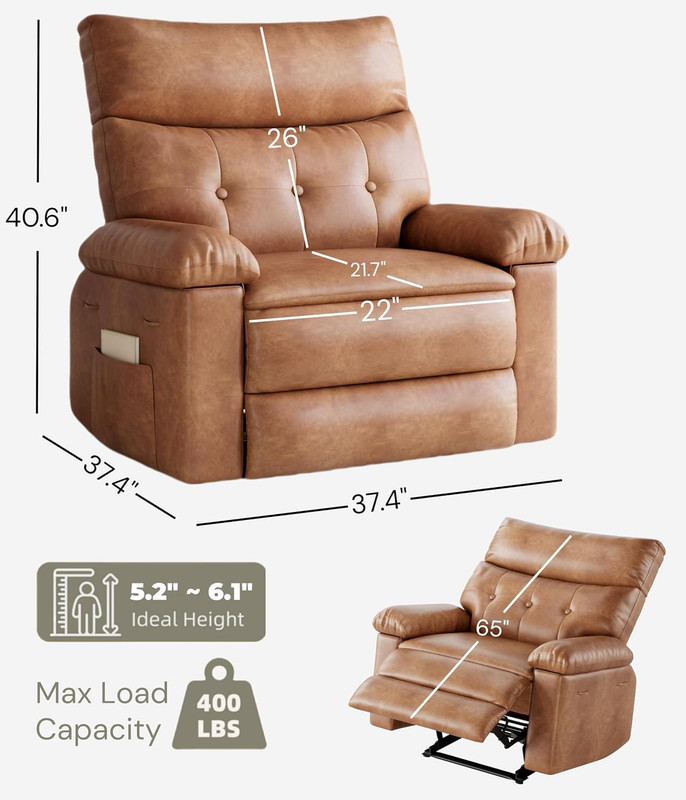 Heated Massage Leather Recliner Chair with Side Pocket for Living Room & Bedroom gallery