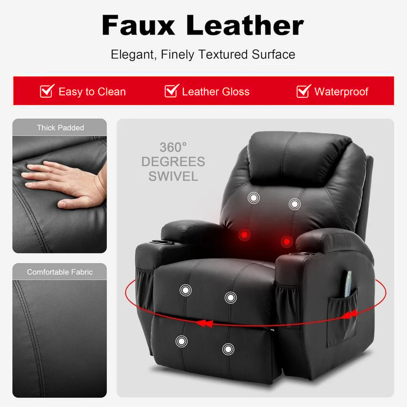 360° Massage and Heat Rocking Chair Swivel Recliner Chairs gallery