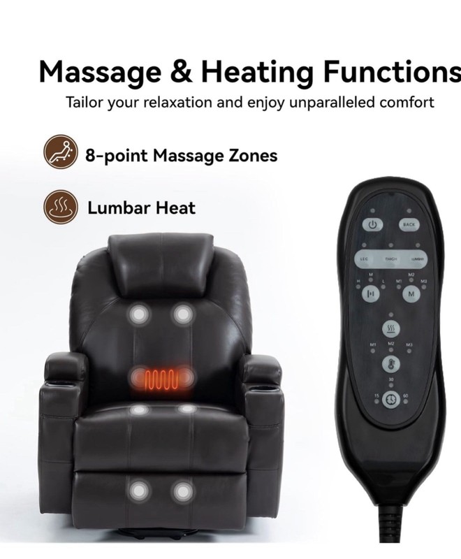 Power Lift Recliner Massage Chair, Dark Brown Faux Leather, Heated, Remote