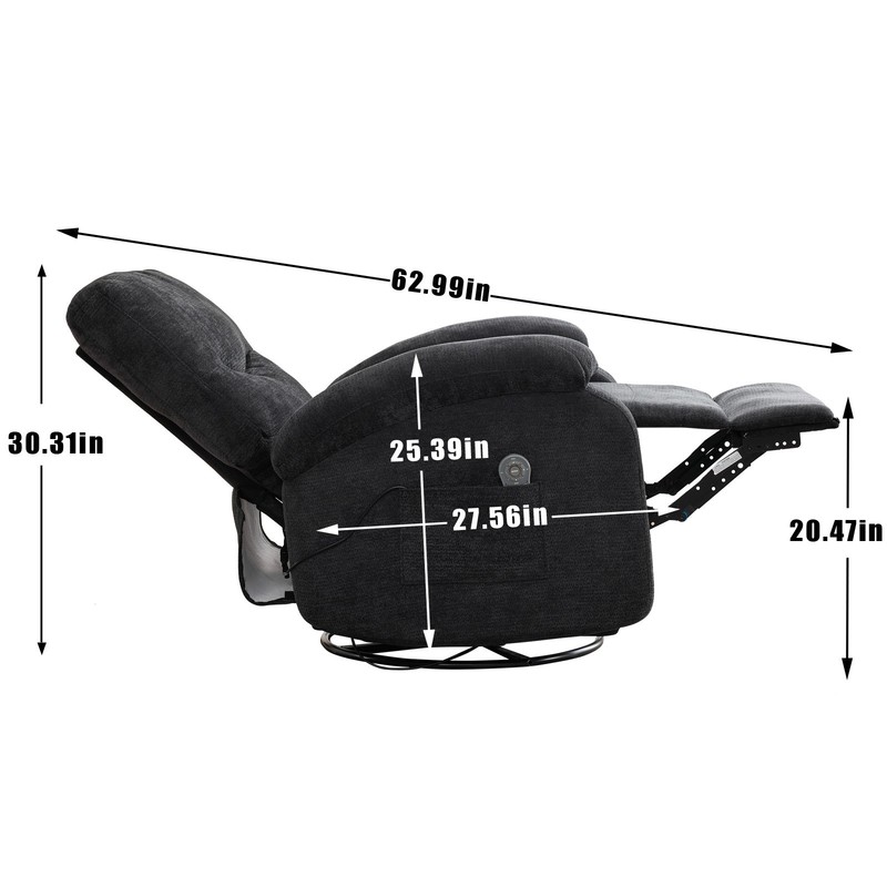 Hot Massage Swivel Rocker Recliner Chair, 8-Node Vibration, Lumbar Heat, Black gallery