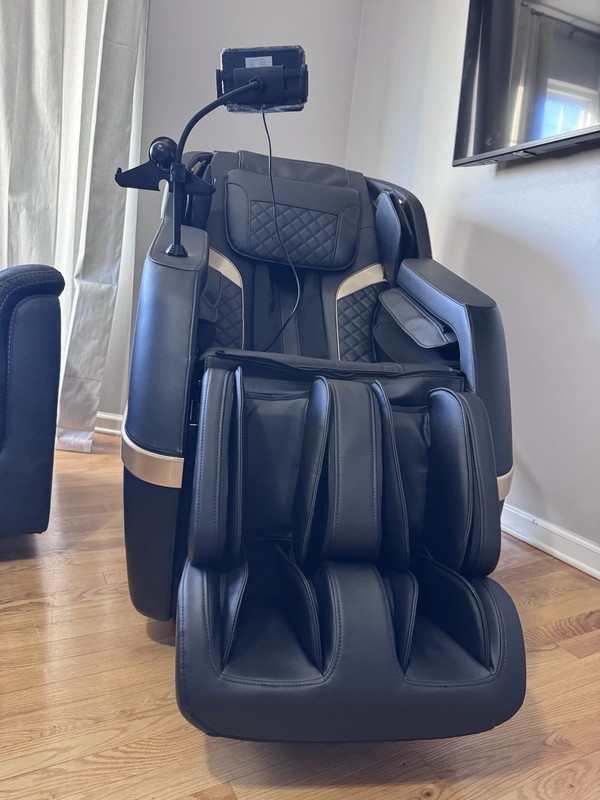 Electric Massage Chair w/ Tablet Control, Black/Gold Faux Leather Solid gallery