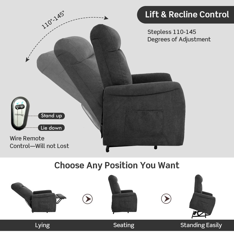 Power Lift Recliner Chair for Elder Electric Stand-Up Fabric Arm Chair Grey gallery