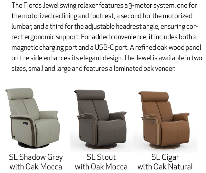 Large Fjords Jewel Swing Relaxer 3 Motor Power Recliner Chair Cigar Soft Leather gallery