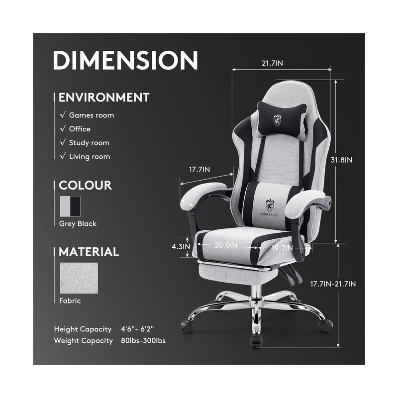 Gaming Chair Breathable Fabric,Computer Office Chair with Footrest,Massage Lu... gallery