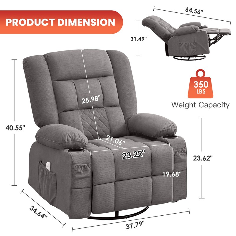 3D Kneading Massage Rocker Recliner Chair with Heat, USB, 2 Cup Holders gallery