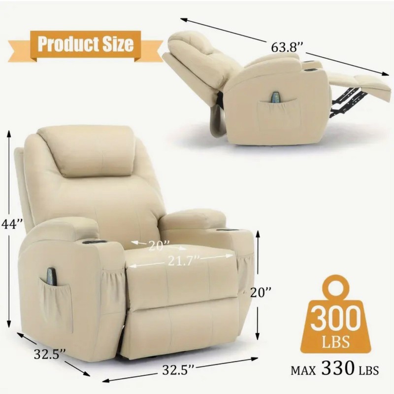 PU Leather Recliner Chair Lift Power Massage Sofa Heat Vibration Heated Leather gallery