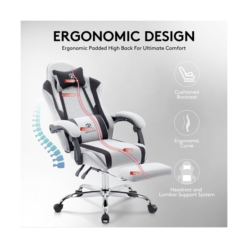 Gaming Chair Breathable Fabric,Computer Office Chair with Footrest,Massage Lu... gallery
