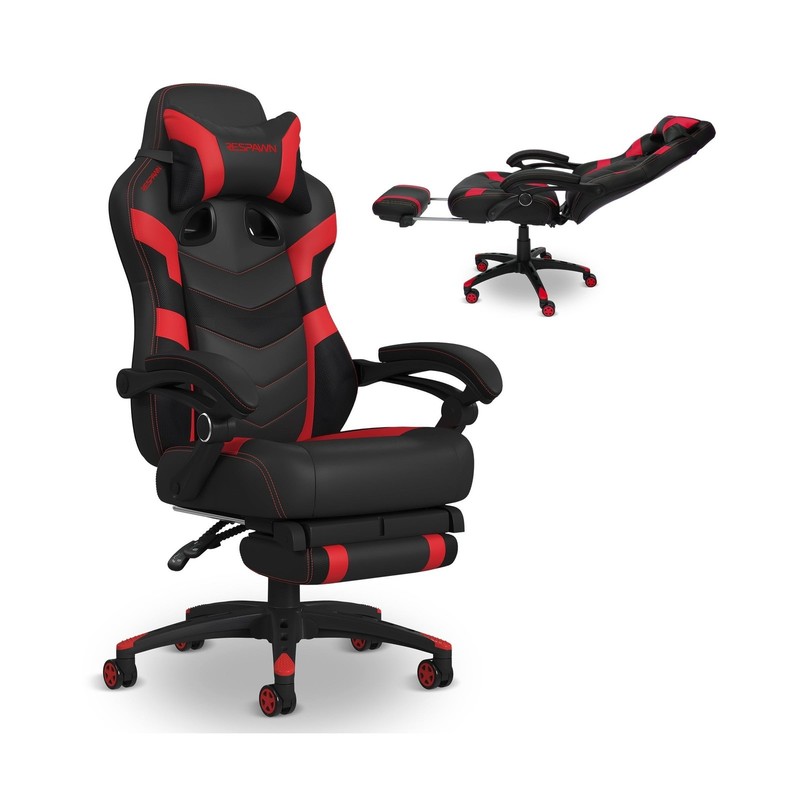 Ergonomic Gaming Chair w/ Footrest Lumbar Support Headrest Racing Style Red