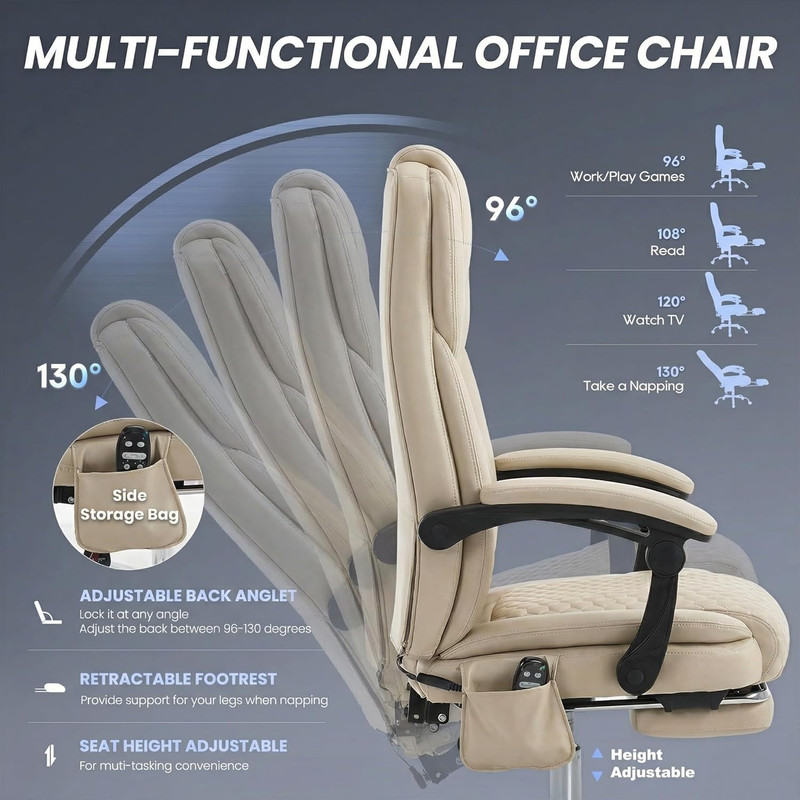 Massage Office Chair with Heat and Footrest - 3-Level 65°C Targeted Heating, 20- gallery