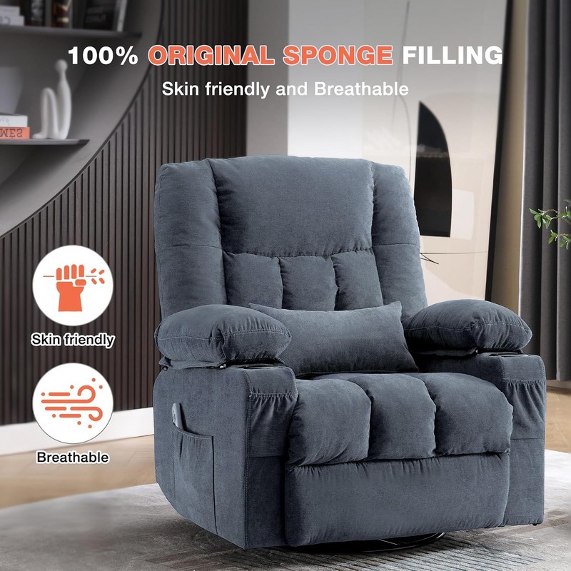 Massage Swivel Recliner Chair Oversized Rocker Recliner Single Sofa Side Pocket gallery