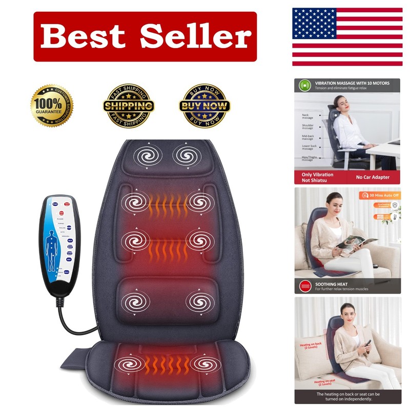 Portable Neck & Back Massager Seat Pad – 10 Motors with Adjustable Heat Levels