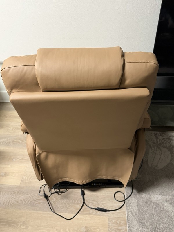 Beige Faux Leather Electric Massage Chair Heated Wave Pulse Remote Cup Holder gallery
