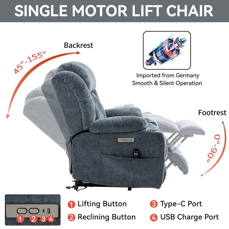 Power Lift Recliner Chair 350 lbs, 8-Point Massage, Lumbar Heat, USB Ports, Blue gallery