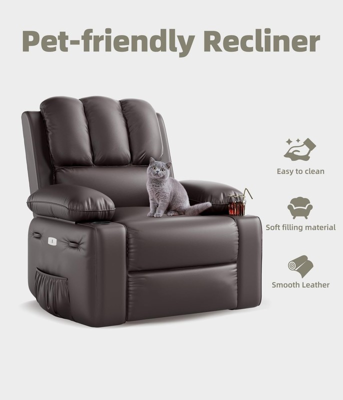 Manual Recliner Chair with Massage & Heat, Leather Lazy Boy for Bedroom Nursery gallery