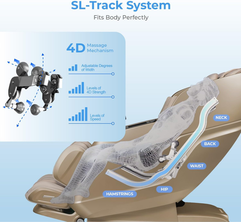 4D Full Body Massage Chair with Zero Gravity & Bluetooth - Brown gallery