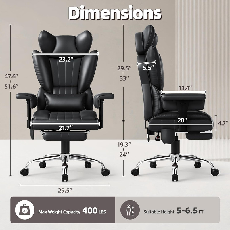 6 Points Massage Heated Home Office Chair with Foot Rest, Black | 400LBS Executi gallery