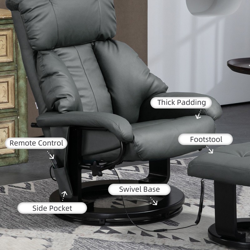 Recliner with Ottoman Footrest Swivel Massage Chair Faux Leather for Living Room gallery