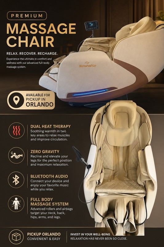 RenewAir Full Body Massage Chair Zero Gravity Heat Bluetooth Airbag S-Track gallery
