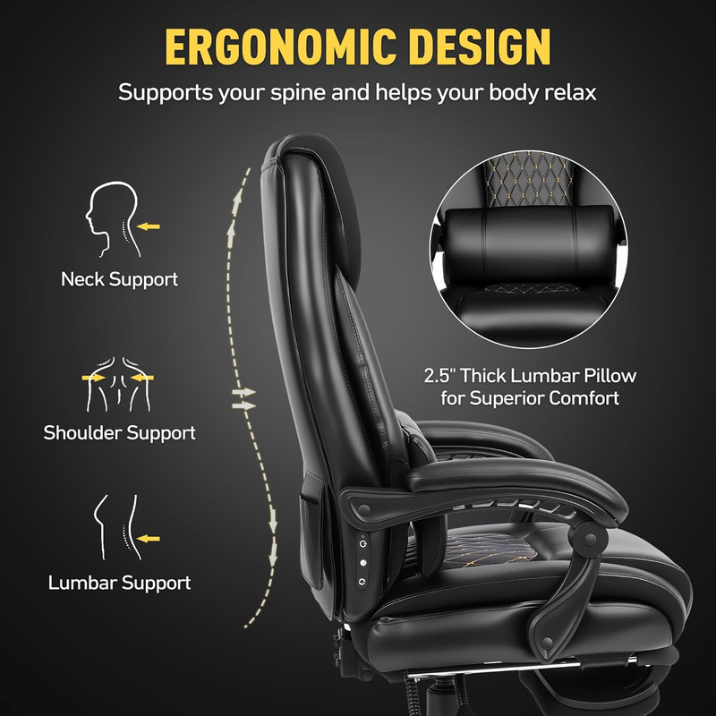 3D Kneading Massage Office Chair with Heat, 500 Lbs Big and Tall Executive Compu gallery