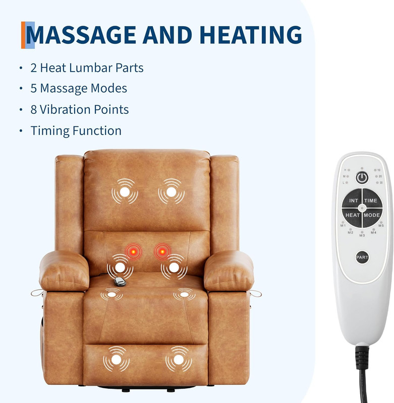 Electric Lift Recliner Chair with Heat & Massage for Elderly - PU Leather gallery