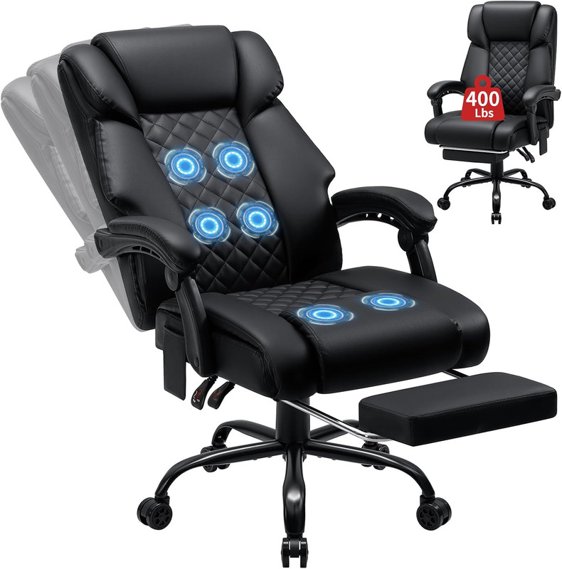 HOFFREE 400Lbs Massage Office Chair with Foot Rest 6 Points Vibration,Black | Er gallery