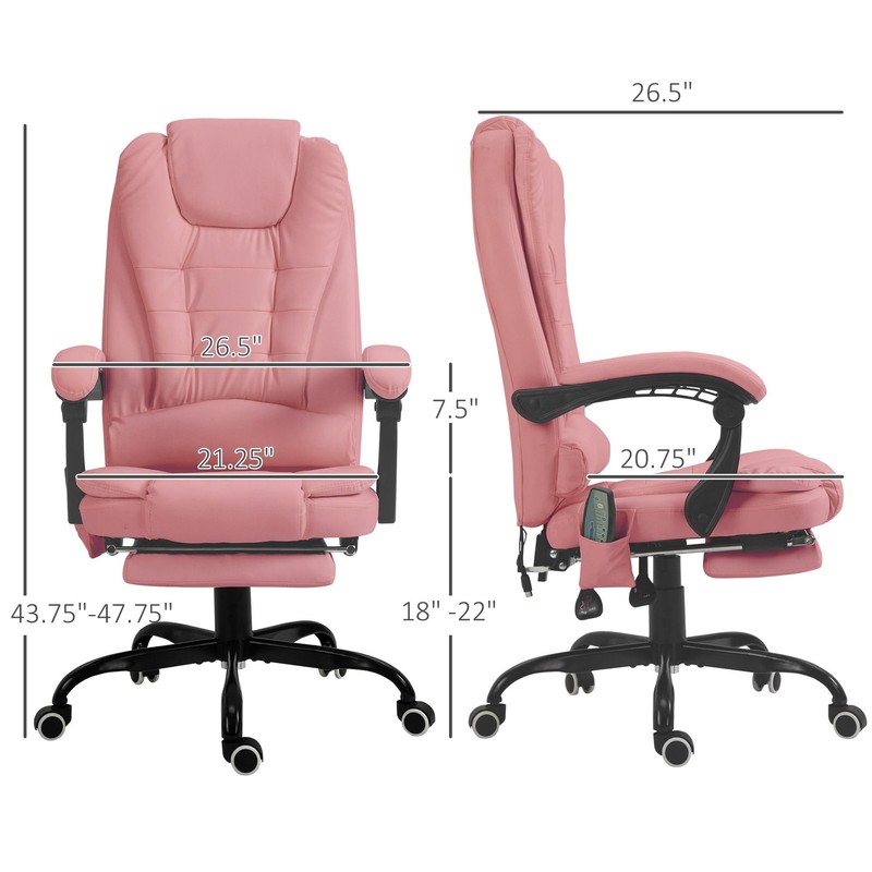 Executive High Back Office Chair with Massage Function Reclining Pink Adjustable gallery