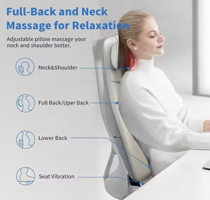 Massage Chair Pad with Remote Neck and Back Cushion S-Shaped 5-Speed in White gallery