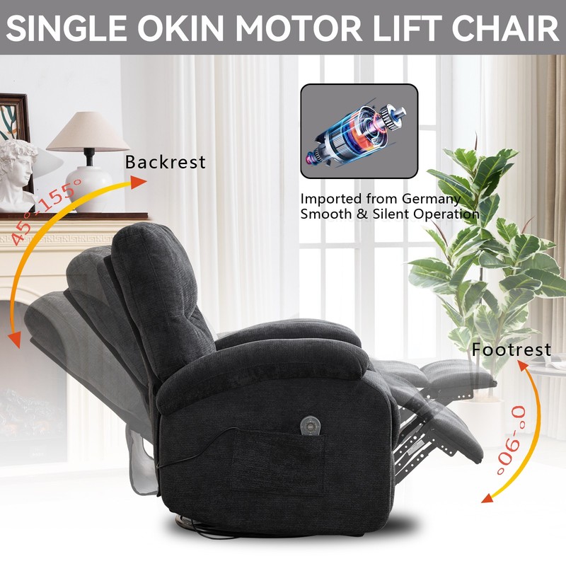 Massage Recliner Chair with Heat & Swivel Rocker, Black gallery