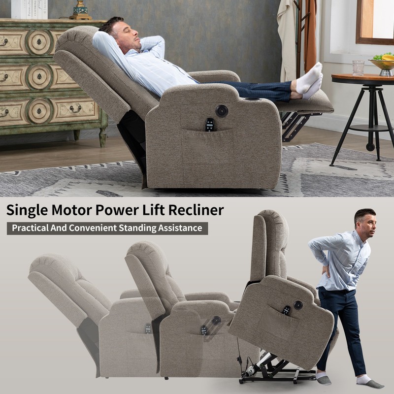 Power Lift Recliner Chair with Massage & Heat, Up to 350 lbs, Brown gallery
