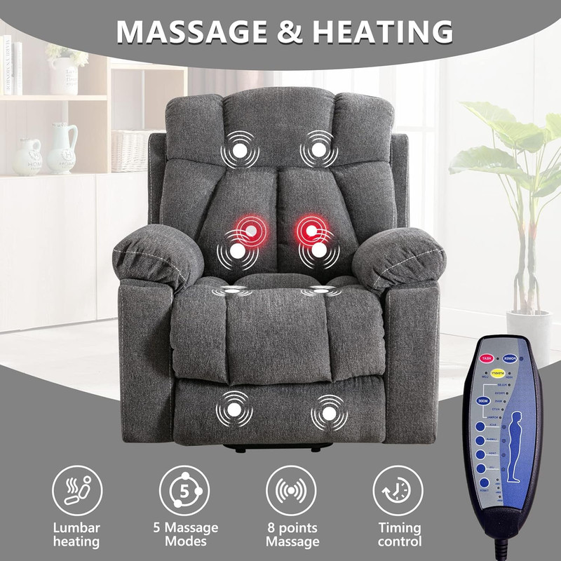 CANMOV Large Power Lift Recliner Chairs with Massage and Heat for Elderly Big Pe gallery