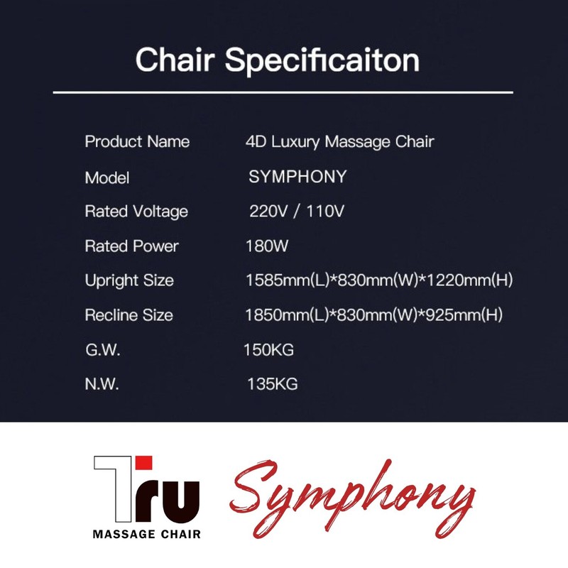 TRU Symphony 4D Massage Chair - 46 Airbags, Hot Compress, Bluetooth Music gallery