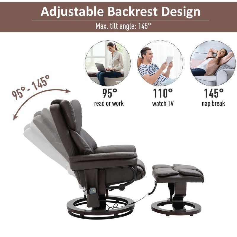 Faux Leather Massage Sofa Recliner Chair with Ottoman 10 Vibration Point Brown gallery