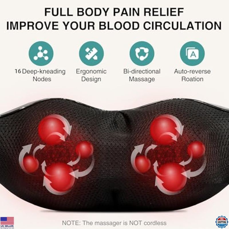Nekteck Shiatsu Neck and Back Massager with Heat, Electric 3D Deep Tissue Relief gallery