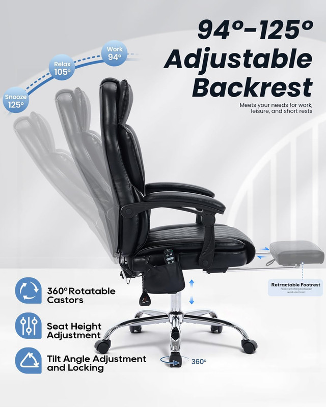 500LBS Massage Office Chair with Foot Rest, 6 Points Vibration and Heat Home Off gallery