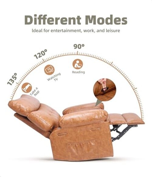 Leather Recliner Chair - Heat and Massage, Swivel Rocker Manual Regular Cognac gallery