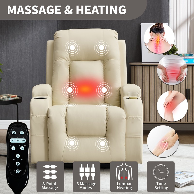 Power Lift Recliner Chair with Massage & Heat, 350 lbs Capacity, Beige gallery