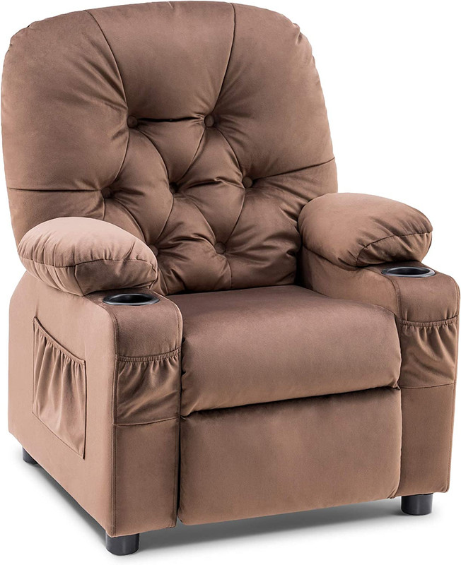 Big Kids Recliner Chair with Cup Holders for kids Side Pockets Velvet Fabric gallery
