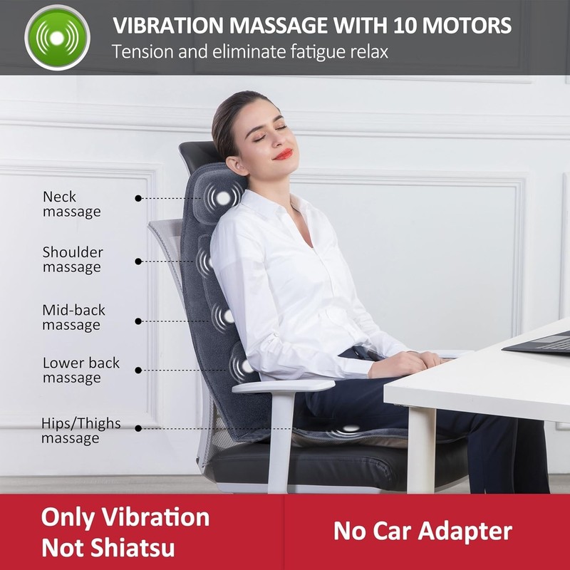 Portable Neck & Back Massager Seat Pad - 10 Motors with Adjustable Heat Levels gallery