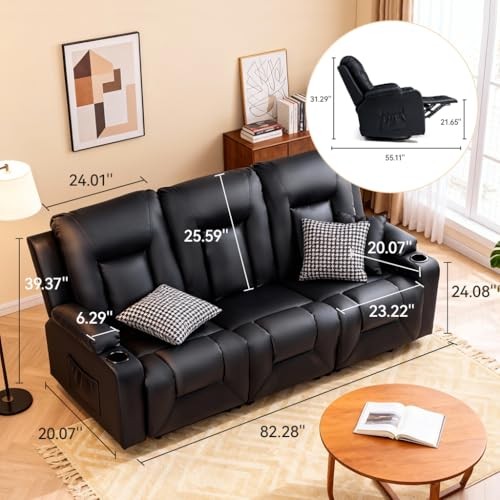 Living Room Furniture Set,Faux Leather Manual Recliner Sofa Sets with 3+1+1 gallery