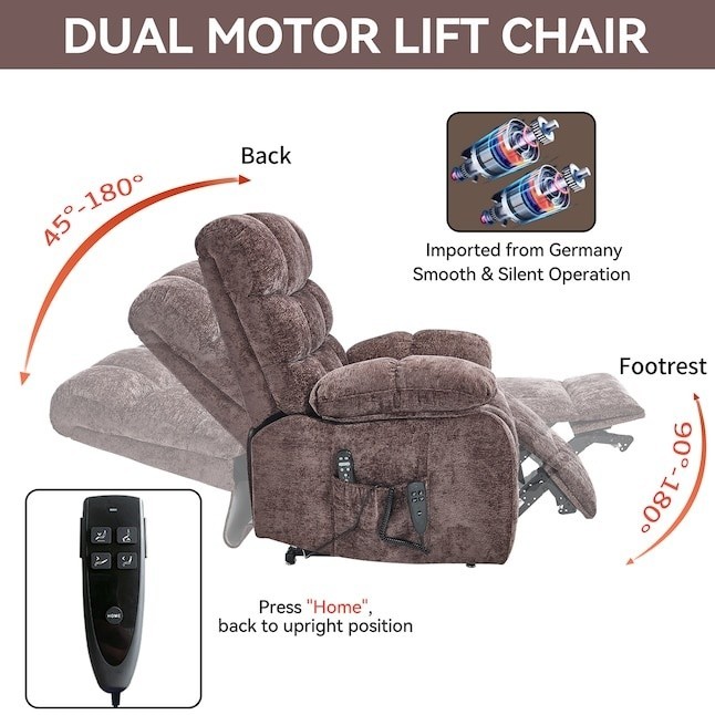 GZMR Dual Motor Power Lift Recliner w/ Heat & Massage, Brown Chenille gallery
